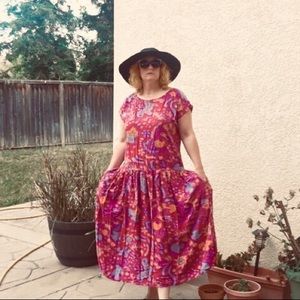 Vintage 80s abstract print drop waist dress